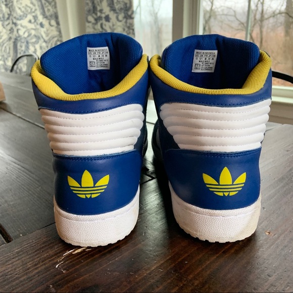 ADIDAS Blue Yellow Trefoil Basketball Shoes 13 - Picture 3 of 7